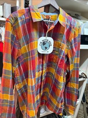 Toad&Co Men's Multicolor Plaid Button-Down Shirt — Red, Yellow, Blue